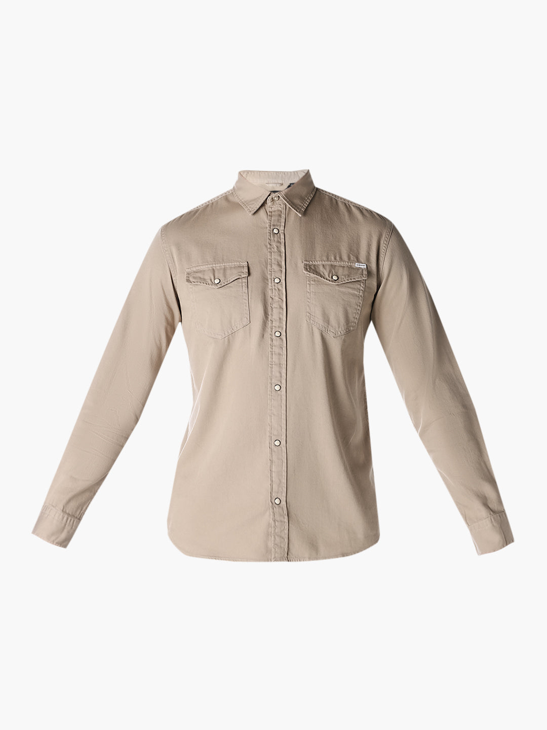 Men's Beige Organic Cotton Denim Shirt - Regular Fit