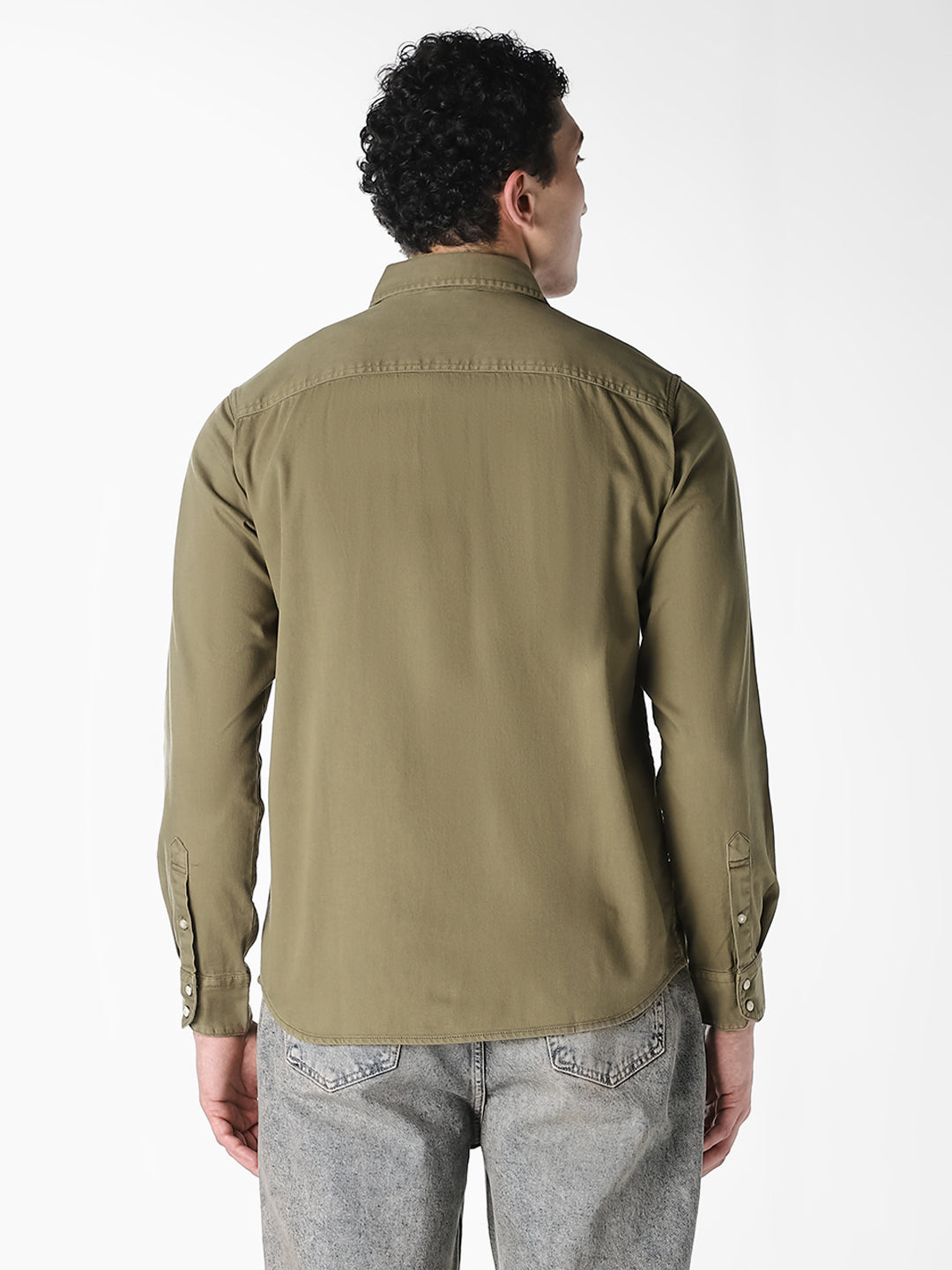 Men's Organic Cotton Denim Shirt In Forest Night With Flap Pockets