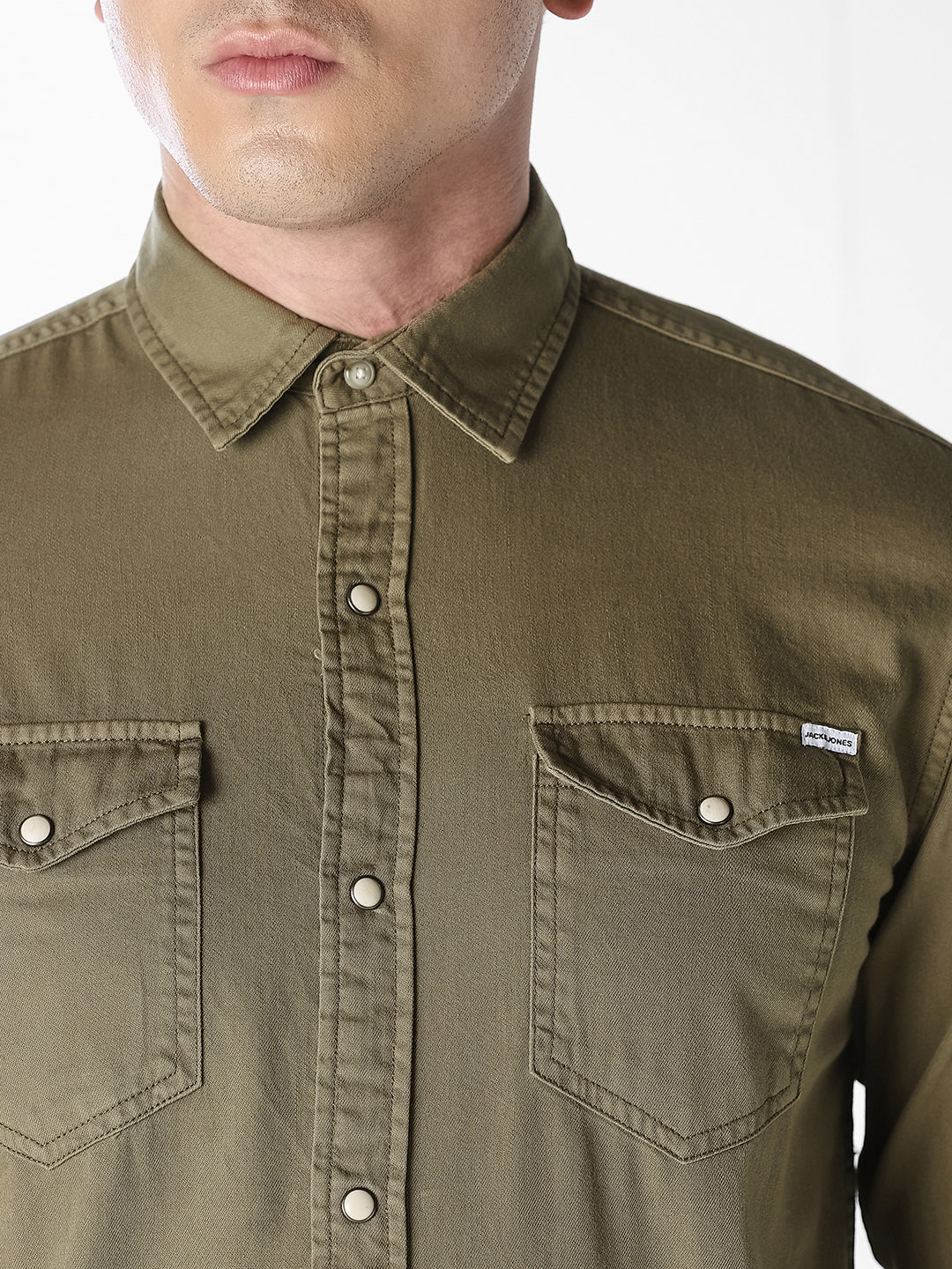 Men's Organic Cotton Denim Shirt In Forest Night With Flap Pockets