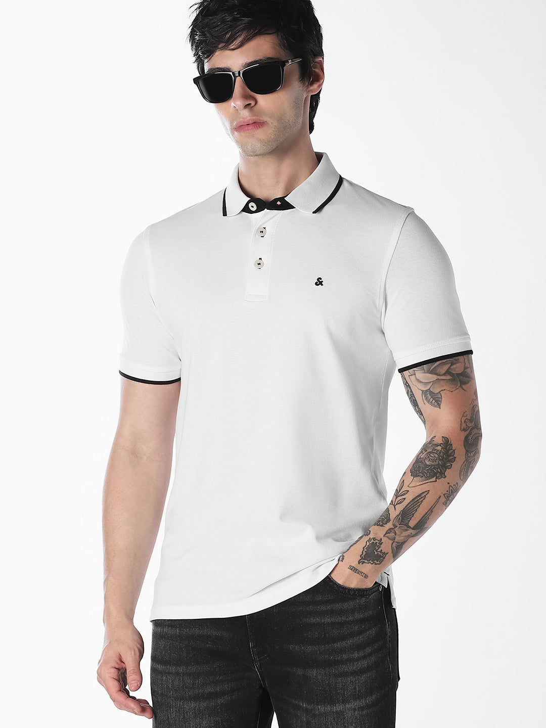 White Contrast Tipping Organic Cotton Polo
