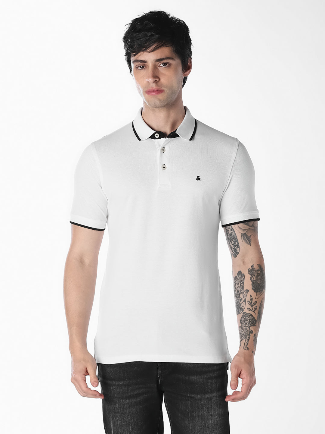 White Contrast Tipping Organic Cotton Polo