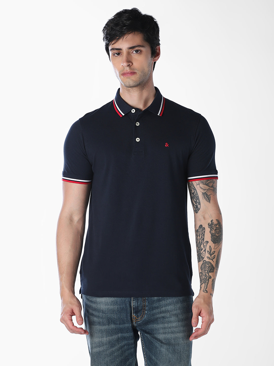 Navy Contrast Tipping Organic Cotton Polo