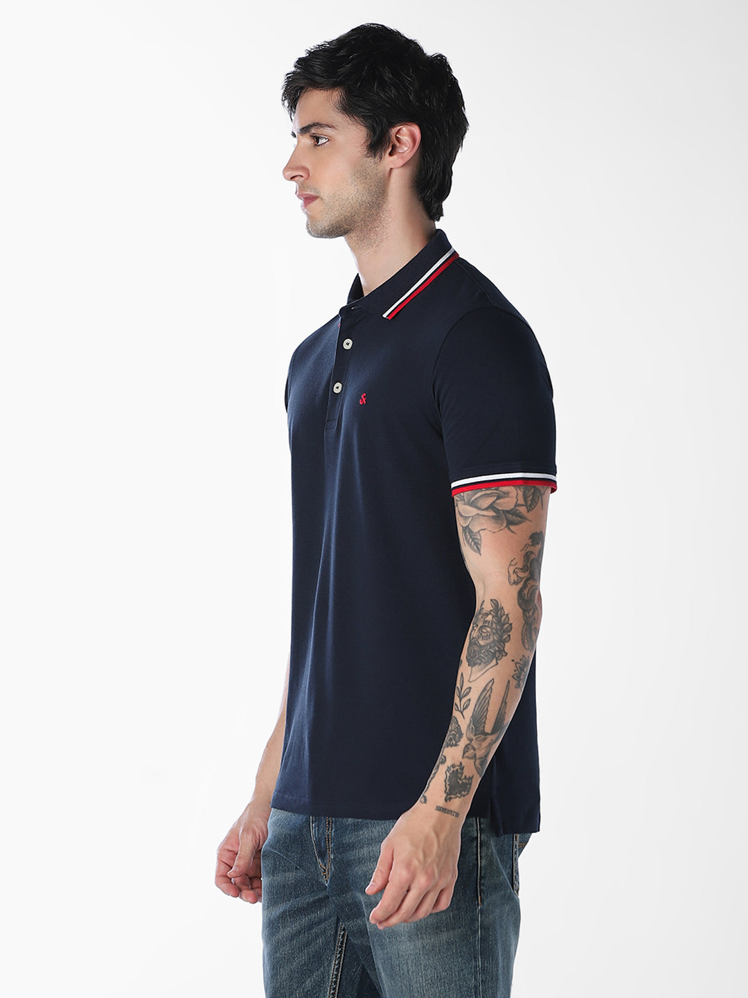 Navy Contrast Tipping Organic Cotton Polo