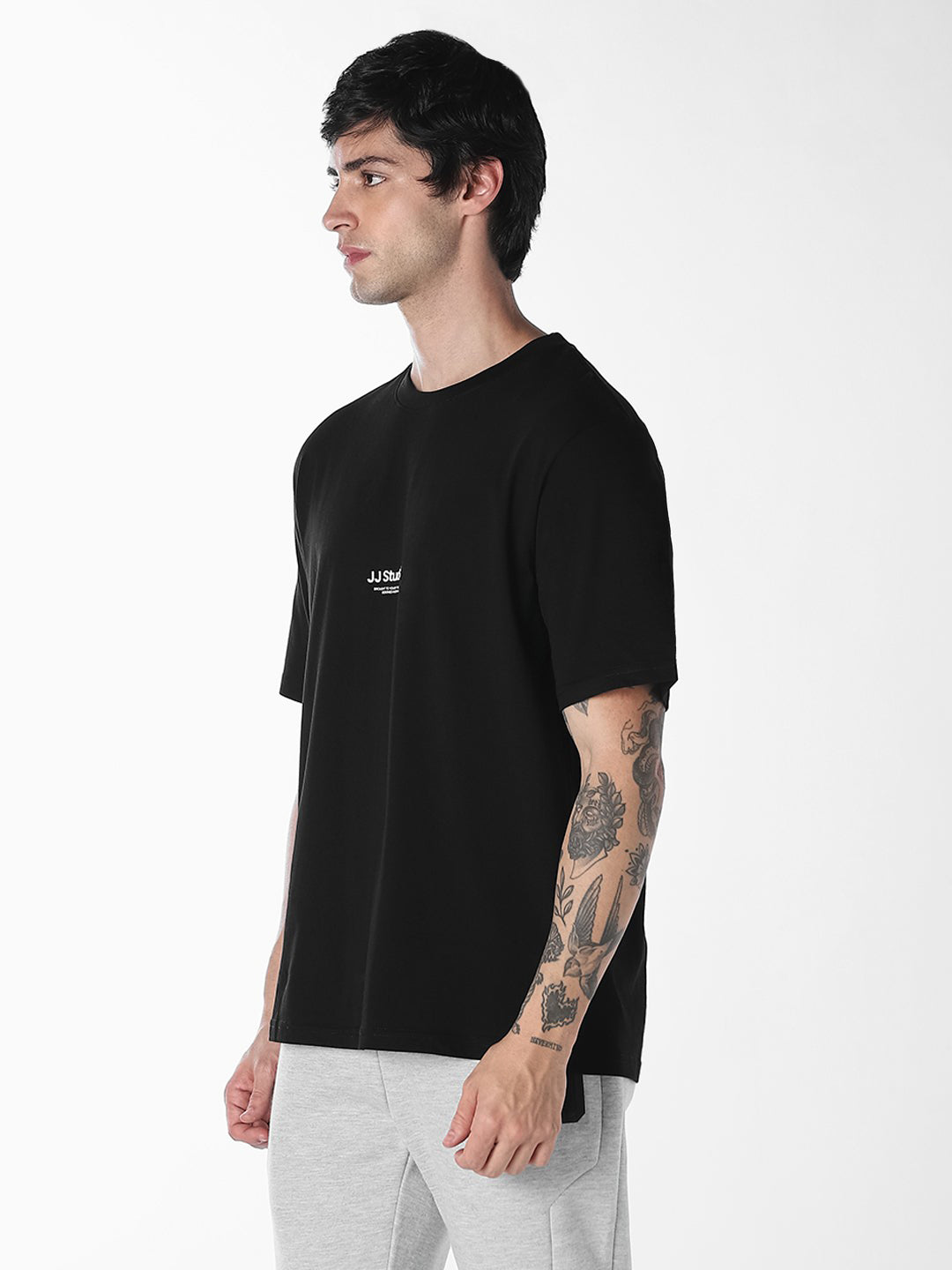 Men's Organic Cotton Relaxed Fit Black Crew Neck Printed T-Shirt