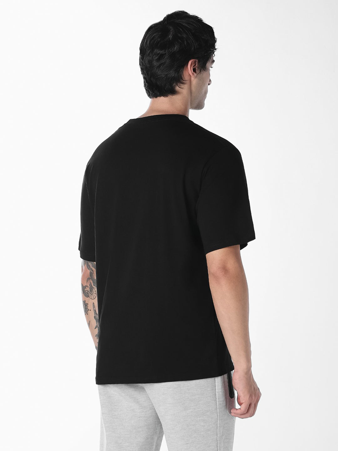 Men's Organic Cotton Relaxed Fit Black Crew Neck Printed T-Shirt