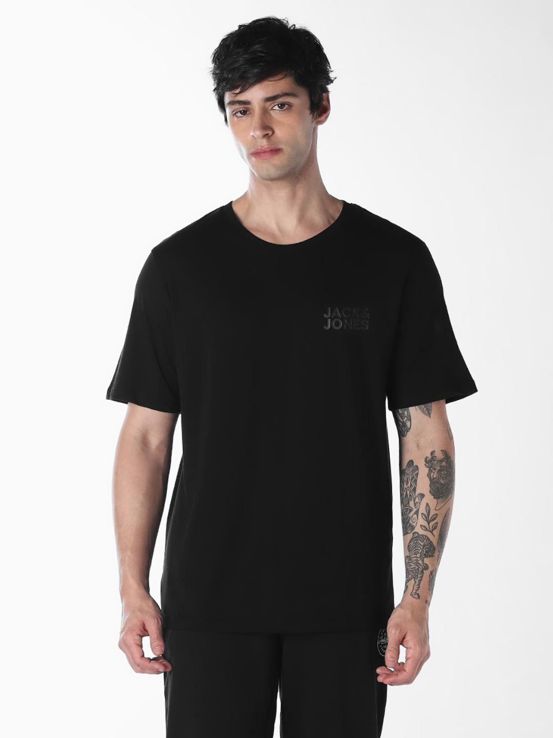Men's Black Organic Cotton Slim Fit Crew Neck Logo T-Shirt