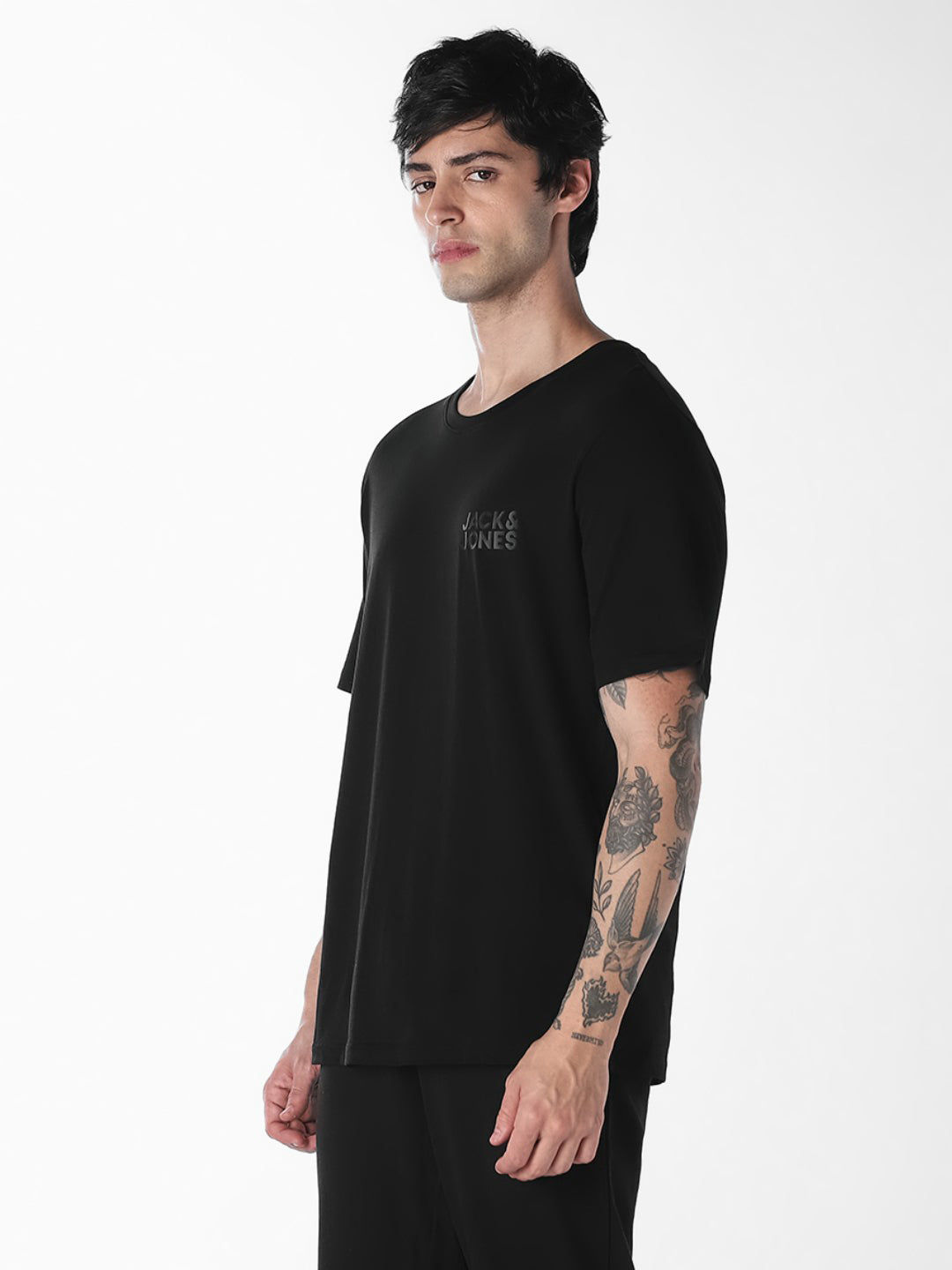 Men's Black Organic Cotton Slim Fit Crew Neck Logo T-Shirt