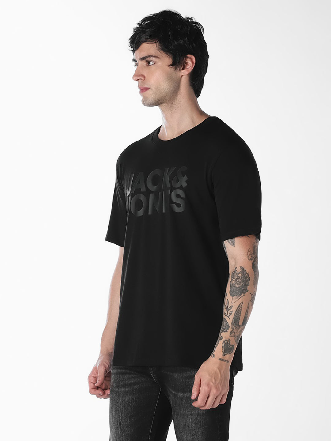 Logo Print Slim Fit O-Neck T-shirt - Black