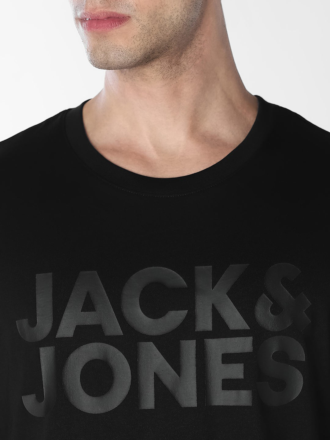 Men's Black Organic Cotton Slim Fit Crew Neck Logo Print T-Shirt