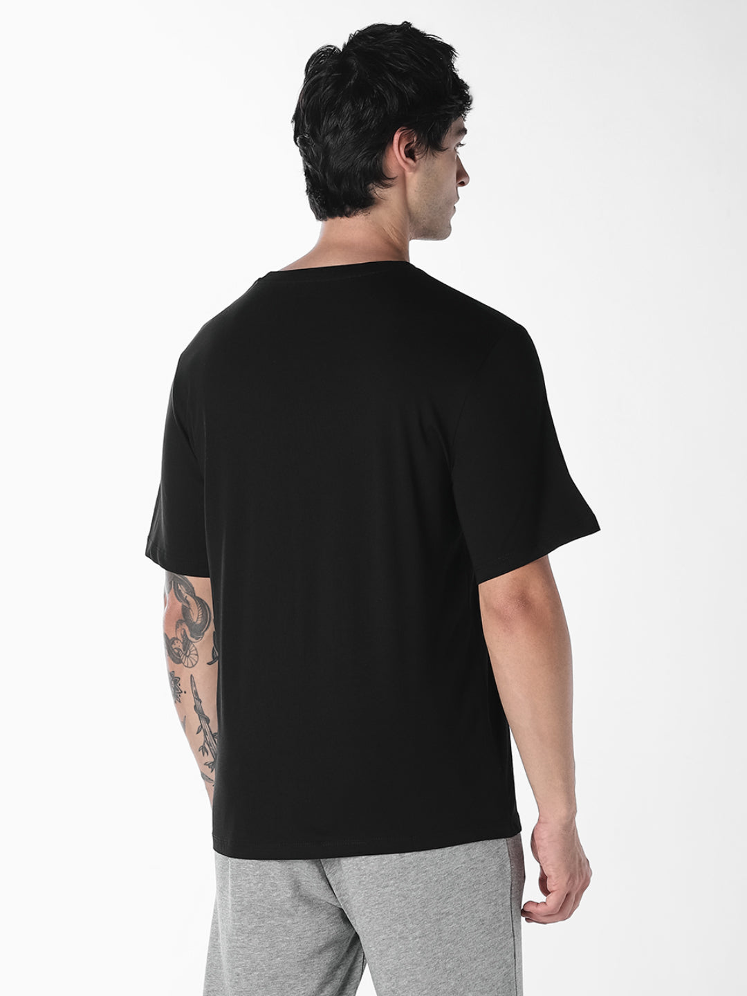 Logo Print Slim Fit O-Neck T-shirt - Black