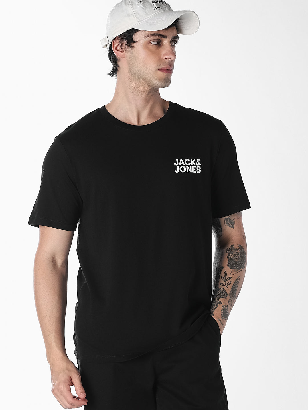 Men's Organic Cotton Slim Fit Crew Neck Logo Print T-Shirt - Black - S