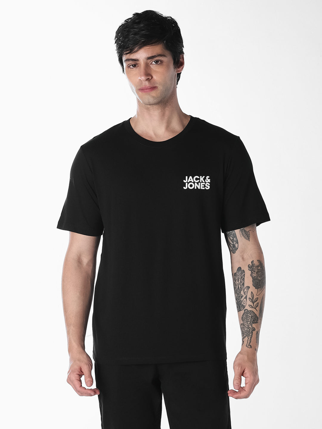 Men's Organic Cotton Slim Fit Crew Neck Logo Print T-Shirt - Black