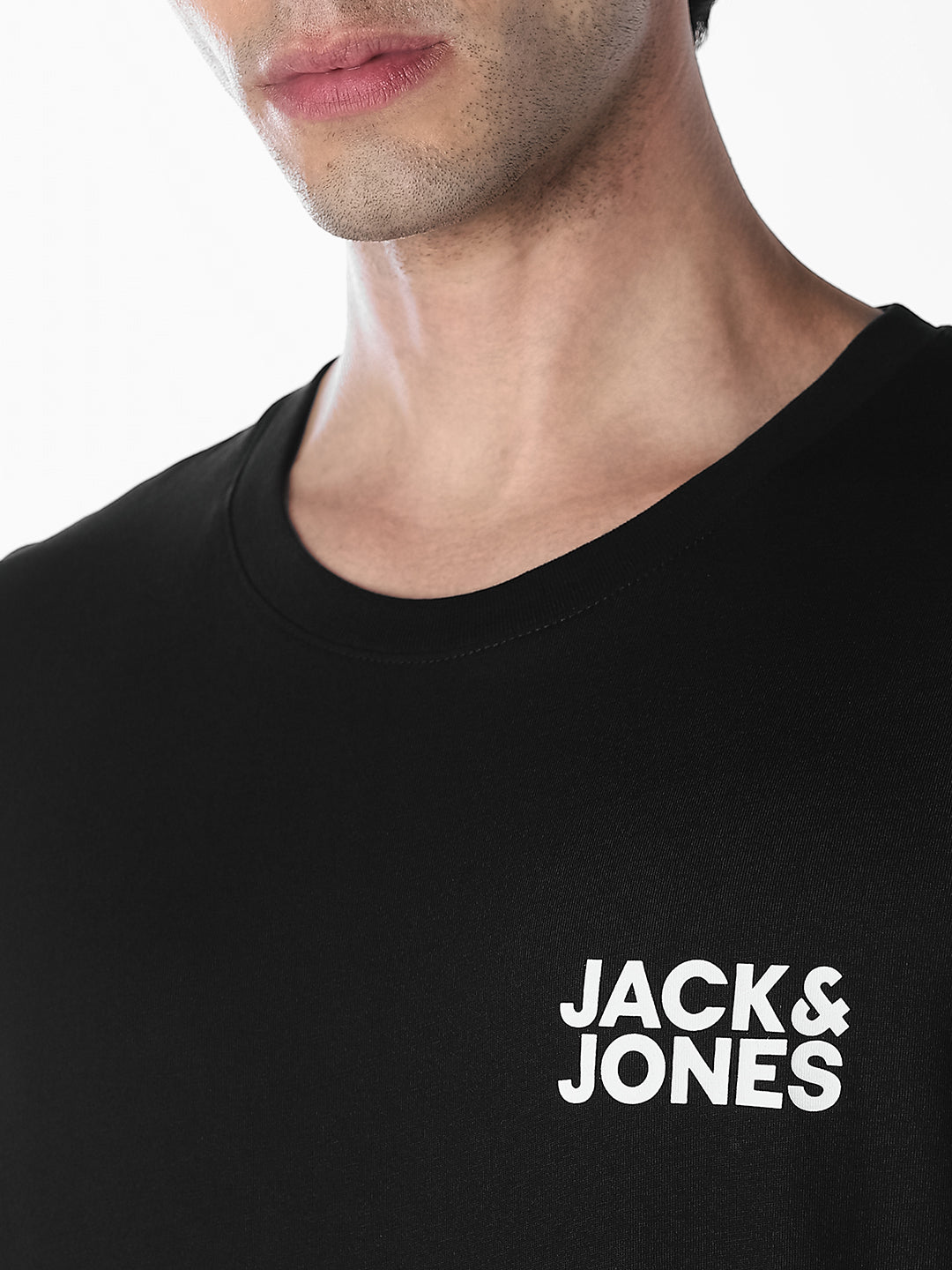 Men's Organic Cotton Slim Fit Crew Neck Logo Print T-Shirt - Black