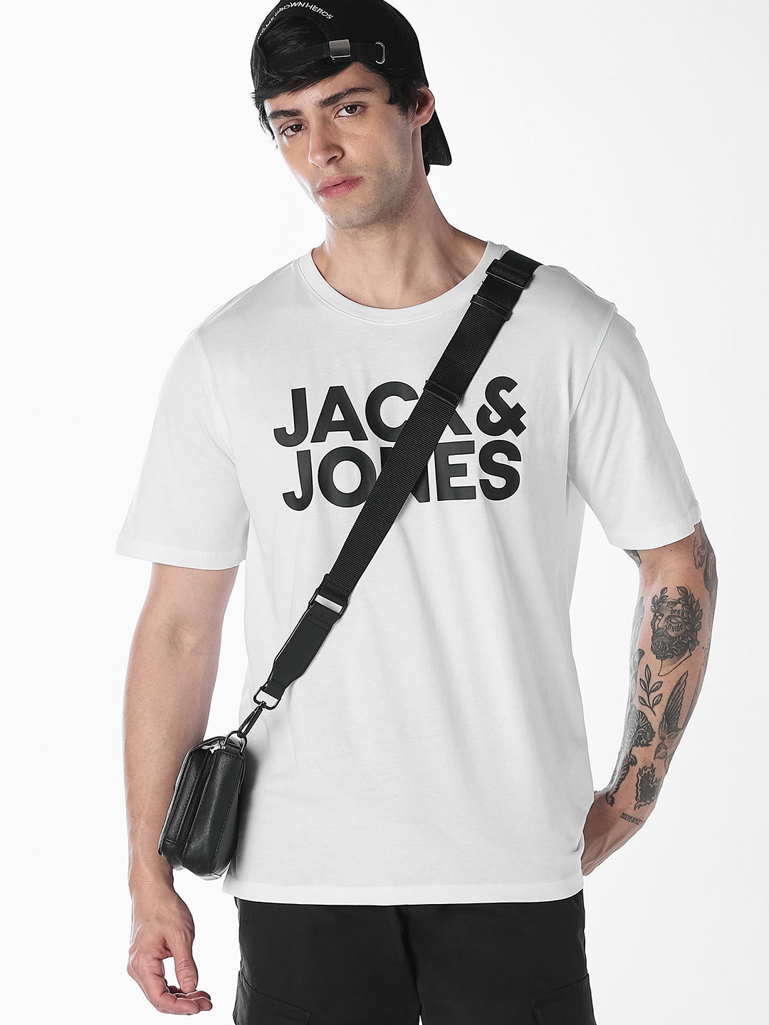 Men's Organic Cotton Slim Fit Crew Neck Logo Print T-Shirt - White - S