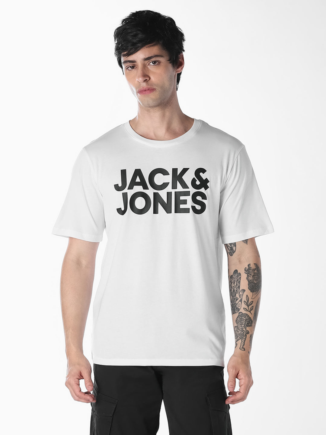 Men's Organic Cotton Slim Fit Crew Neck Logo Print T-Shirt - White