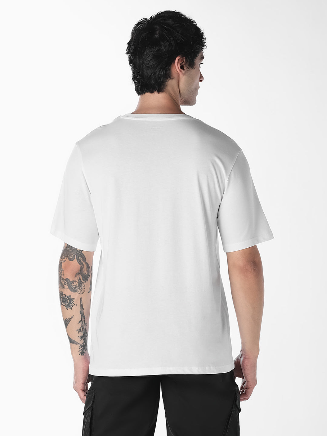Men's Organic Cotton Slim Fit Crew Neck Logo Print T-Shirt - White