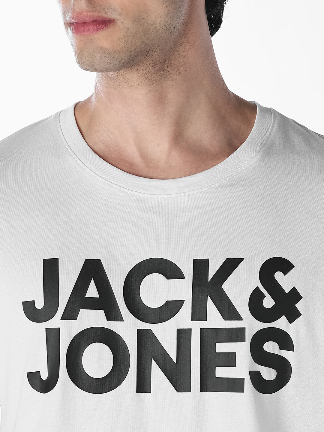 Men's Organic Cotton Slim Fit Crew Neck Logo Print T-Shirt - White