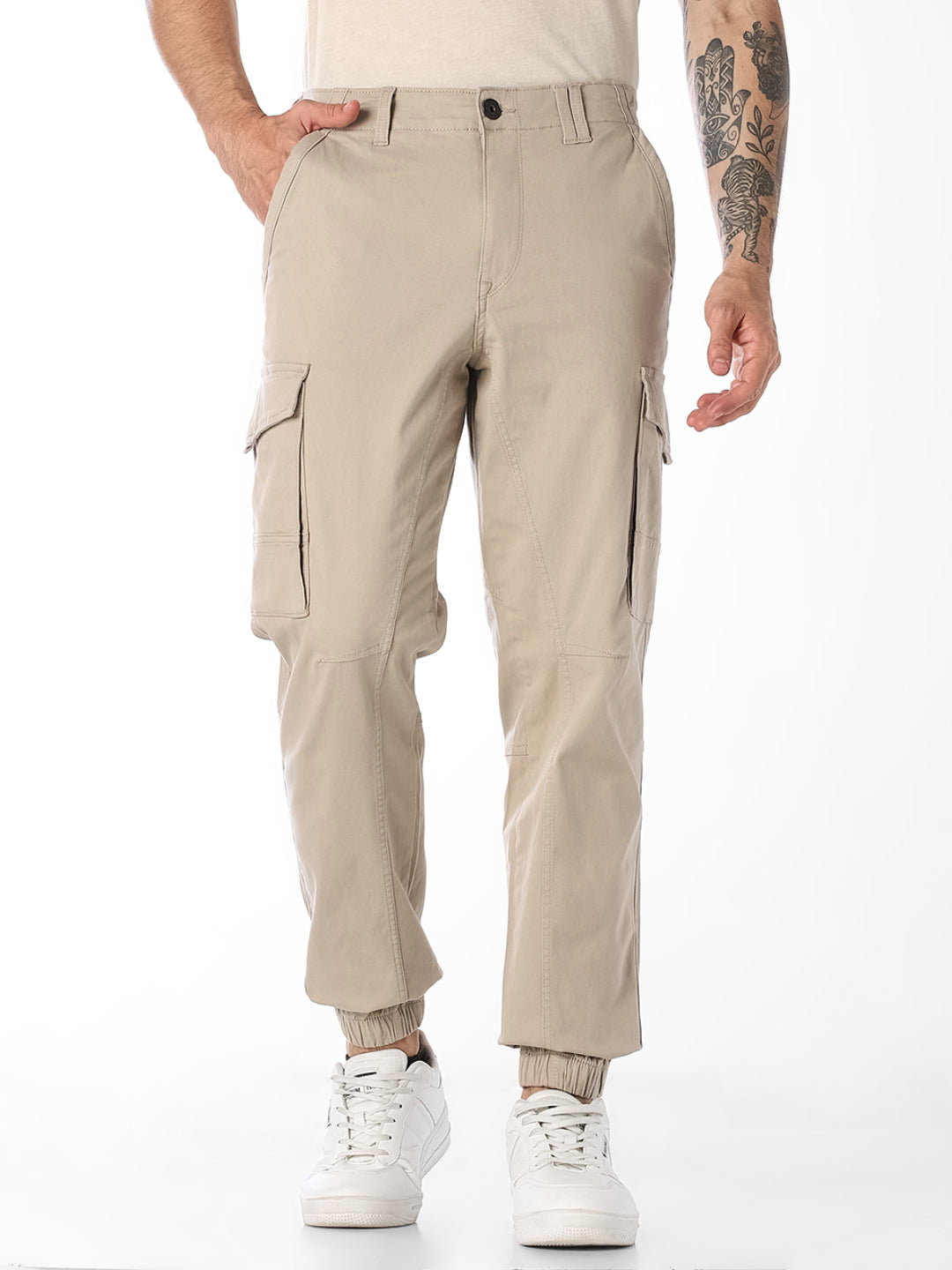 Beige Slim Fit Casual Cargos - 28/30