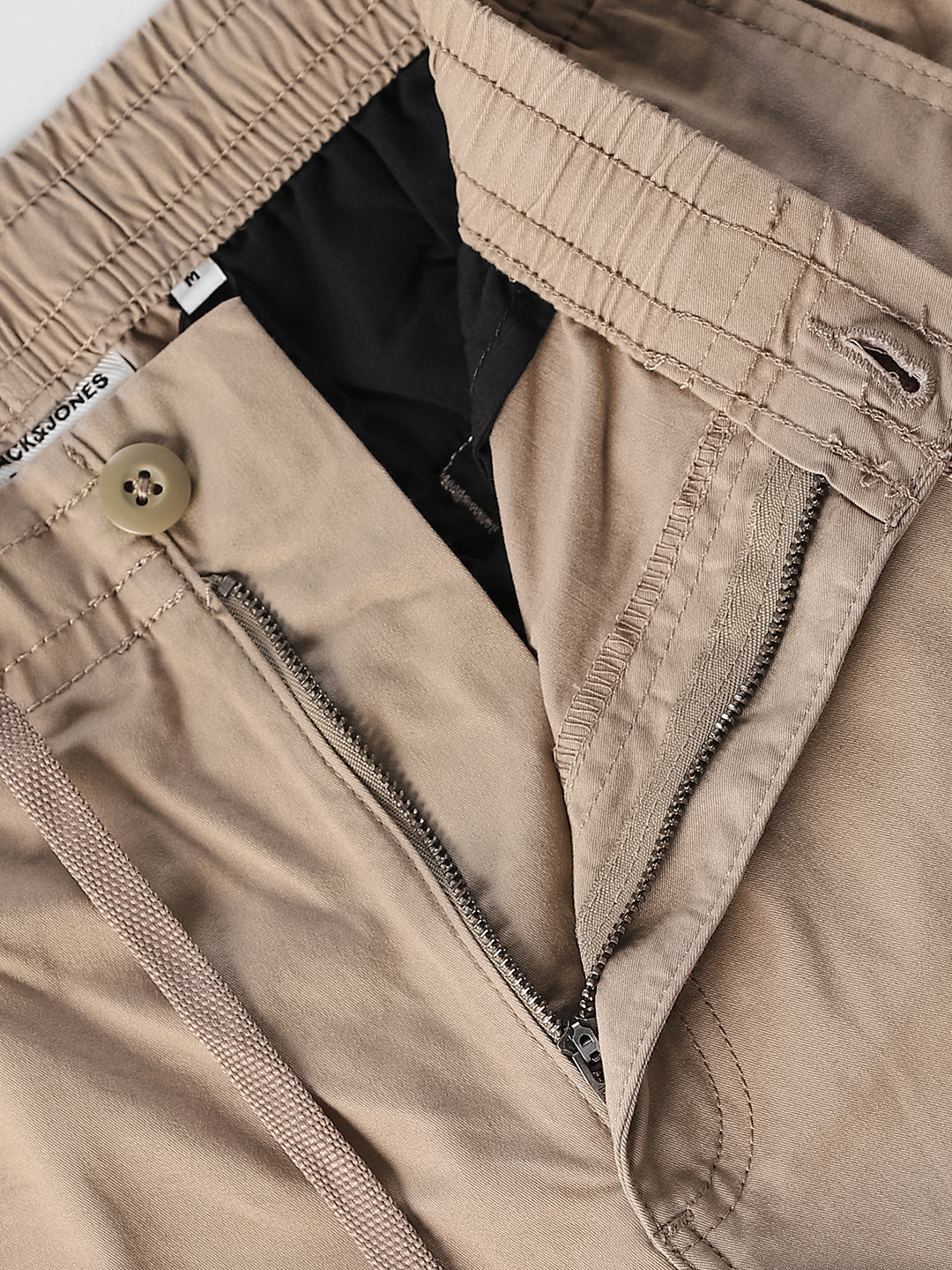 Men's Beige Slim Fit Cargos With Drawstring Waist