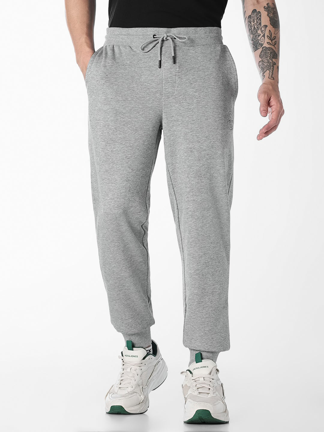 Men's Cotton Slim Fit Joggers With Drawstring Waist - Grey Melange