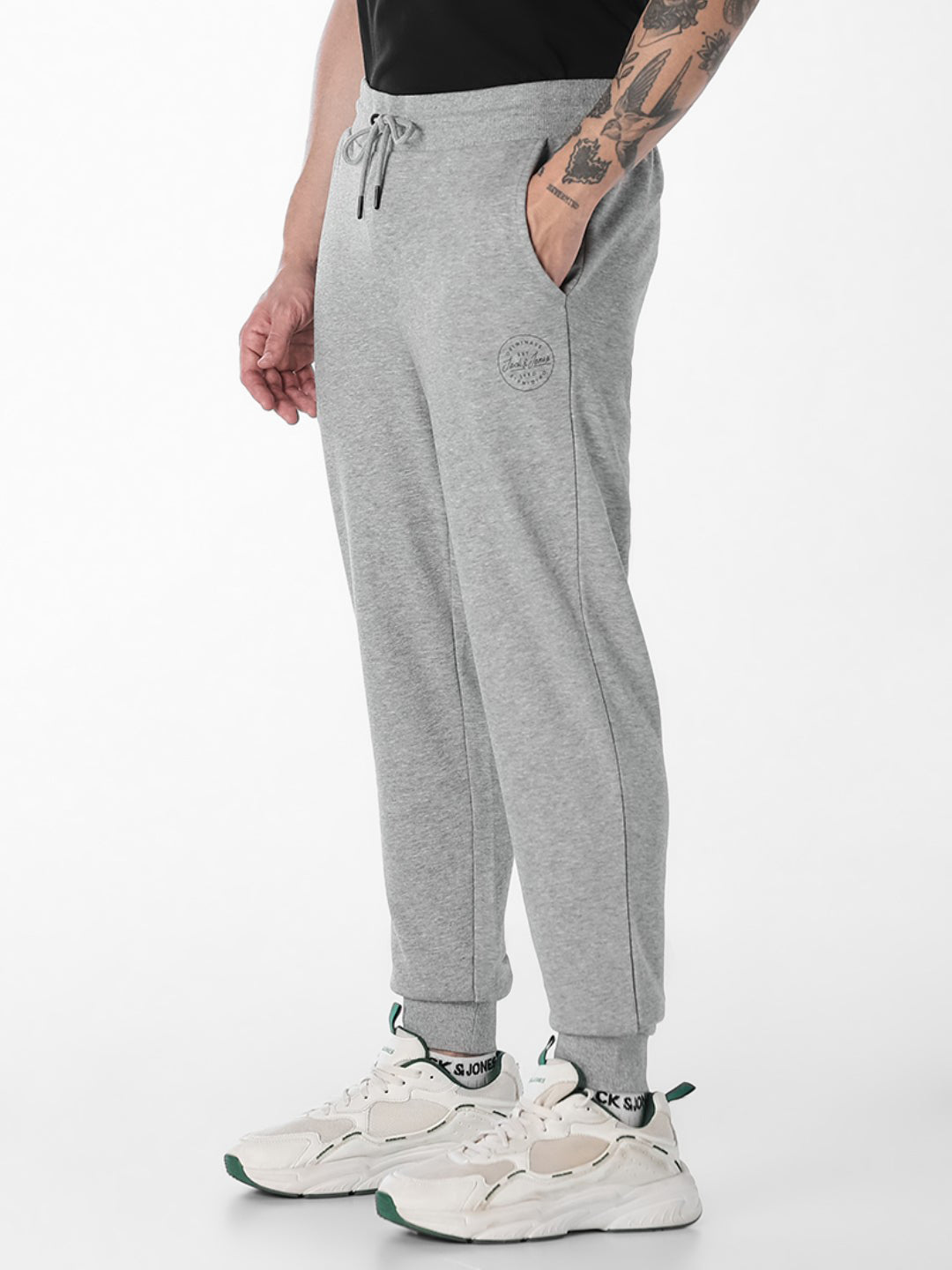 Men's Cotton Slim Fit Joggers With Drawstring Waist - Grey Melange