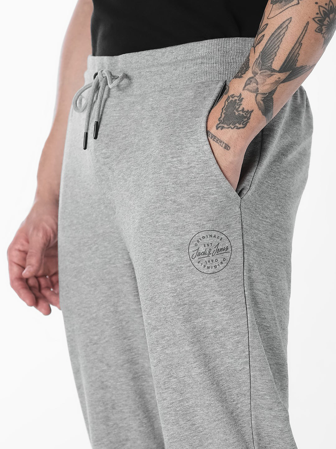 Men's Cotton Slim Fit Joggers With Drawstring Waist - Grey Melange