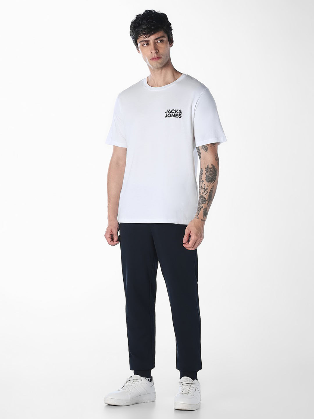 Men's Navy Blue Cotton Slim Fit Joggers With Drawstring Waist