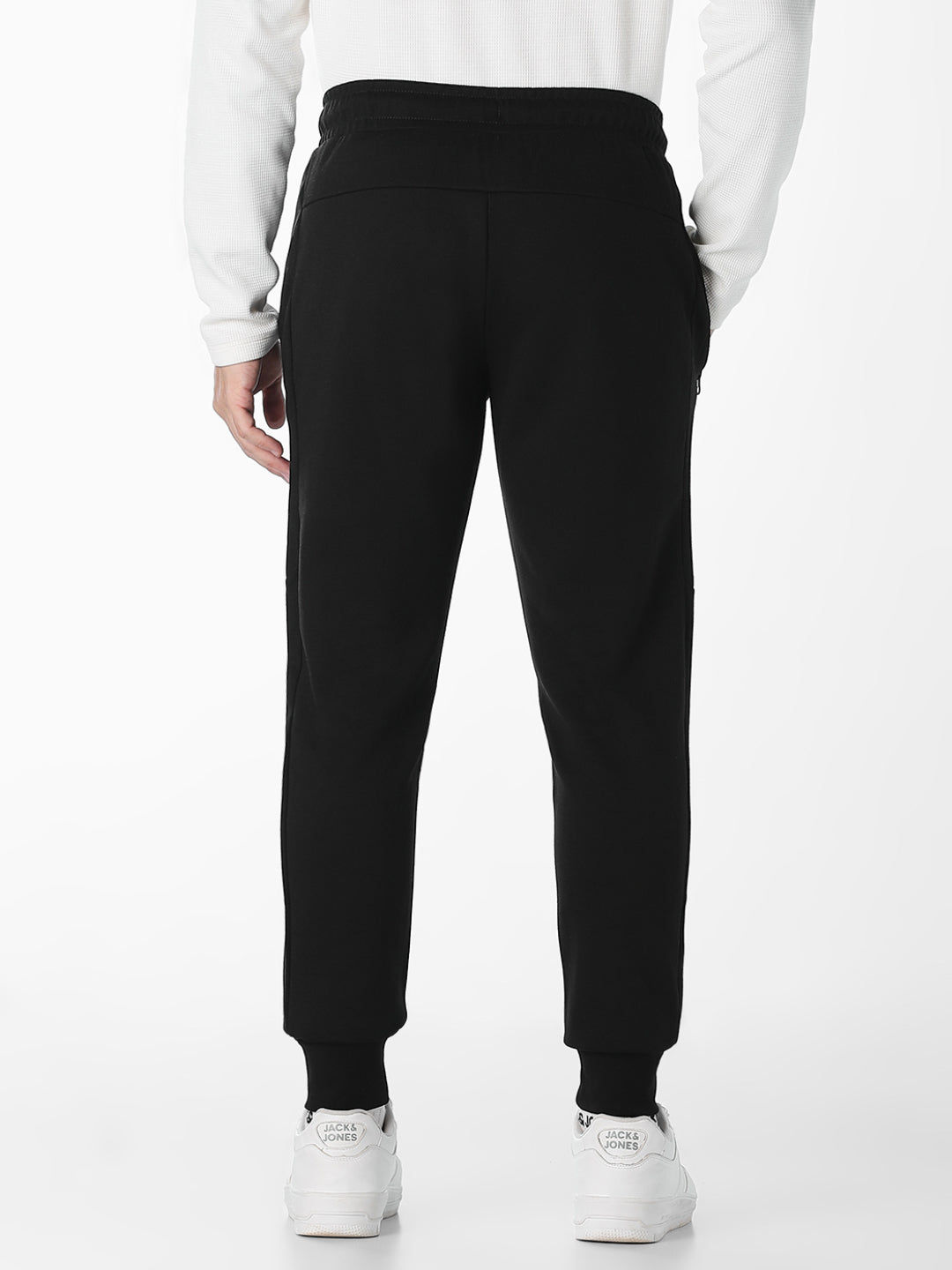 Men's Black Slim Fit Knit Joggers With Drawstring & Zip Pockets