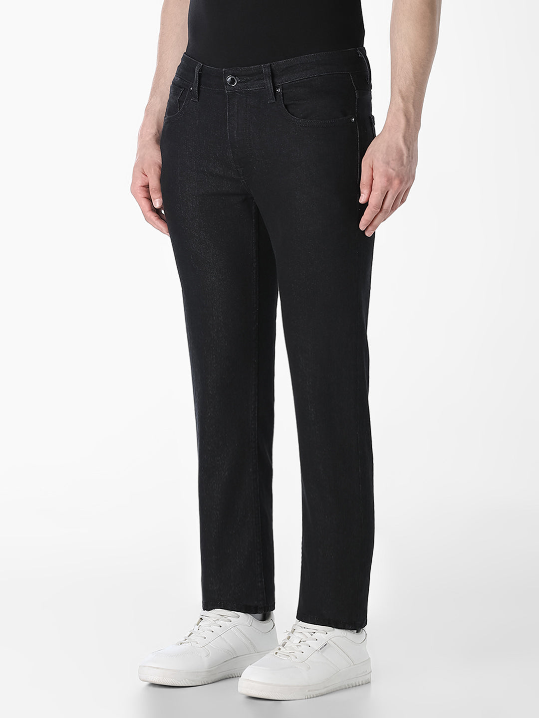 Men's Black Solid Straight Fit Mid-Rise Jeans
