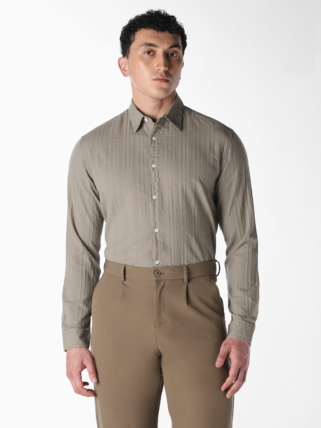Greige Dobby Cotton Shirt