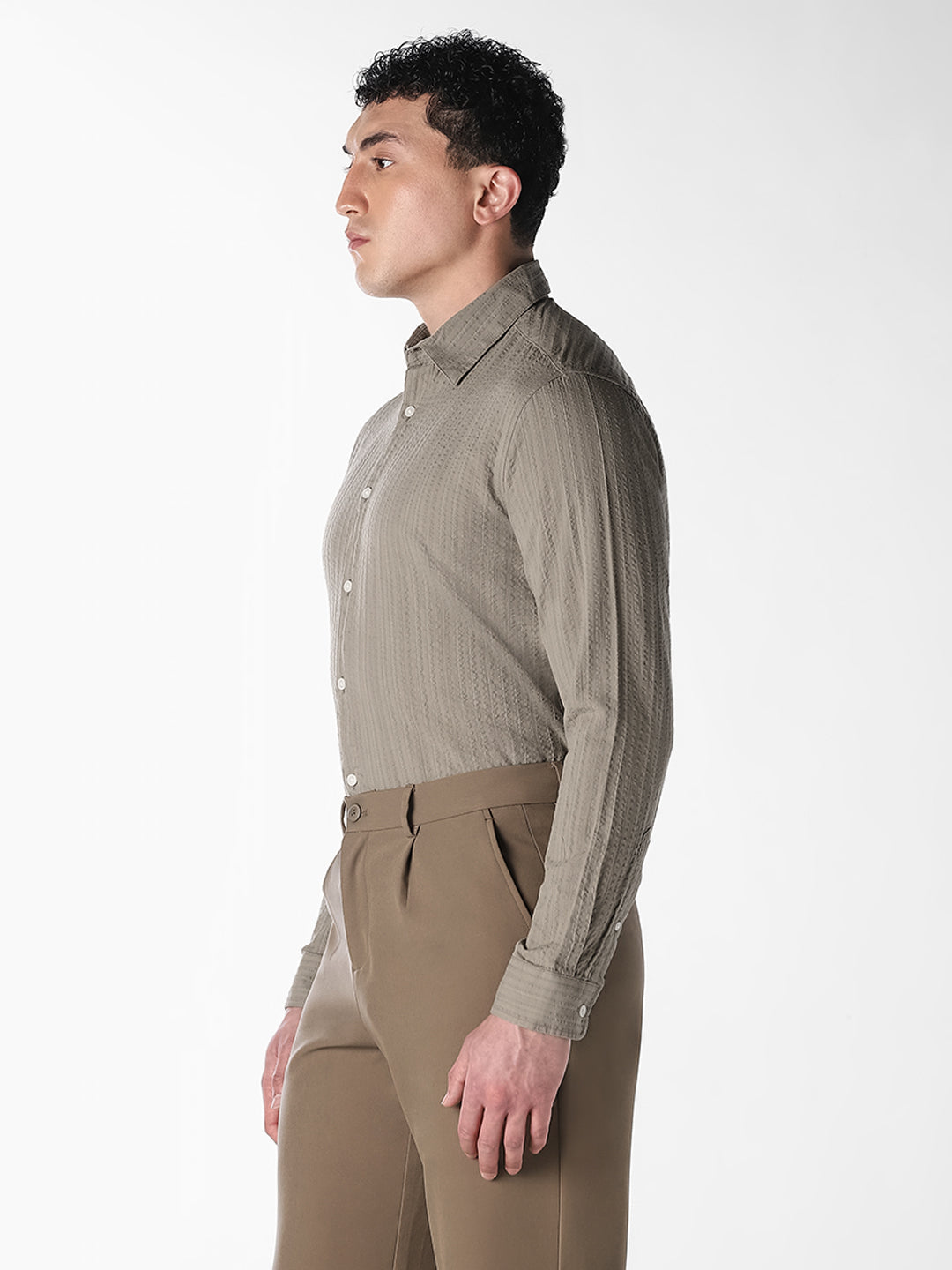 Greige Dobby Cotton Shirt