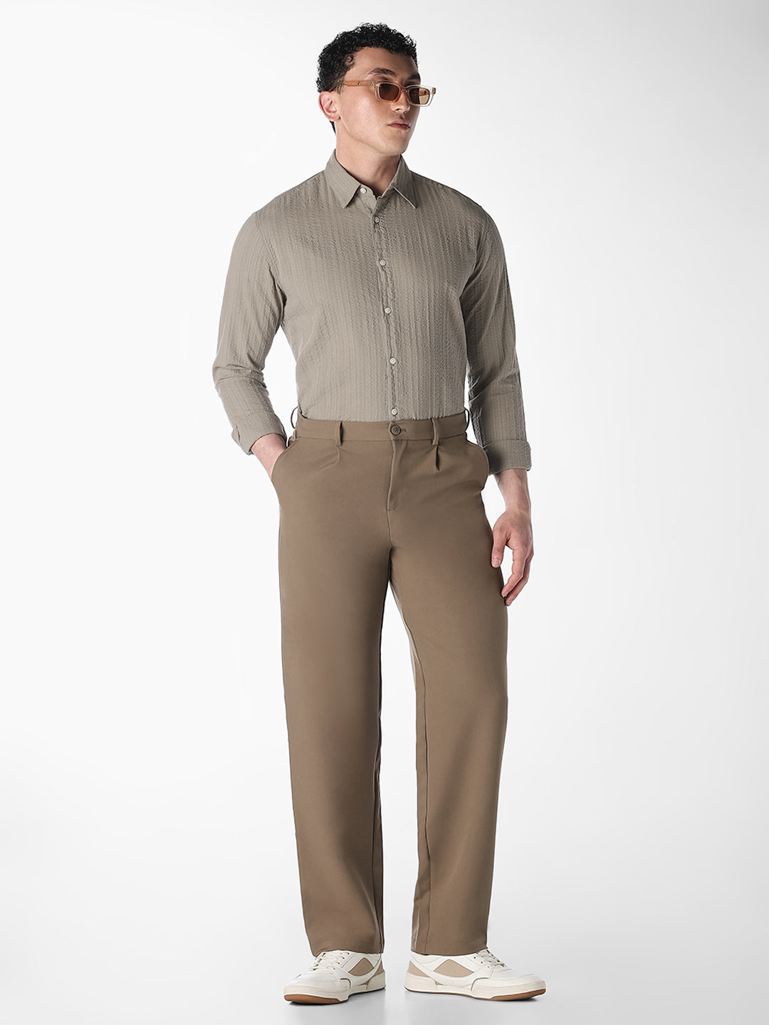 Greige Dobby Cotton Shirt