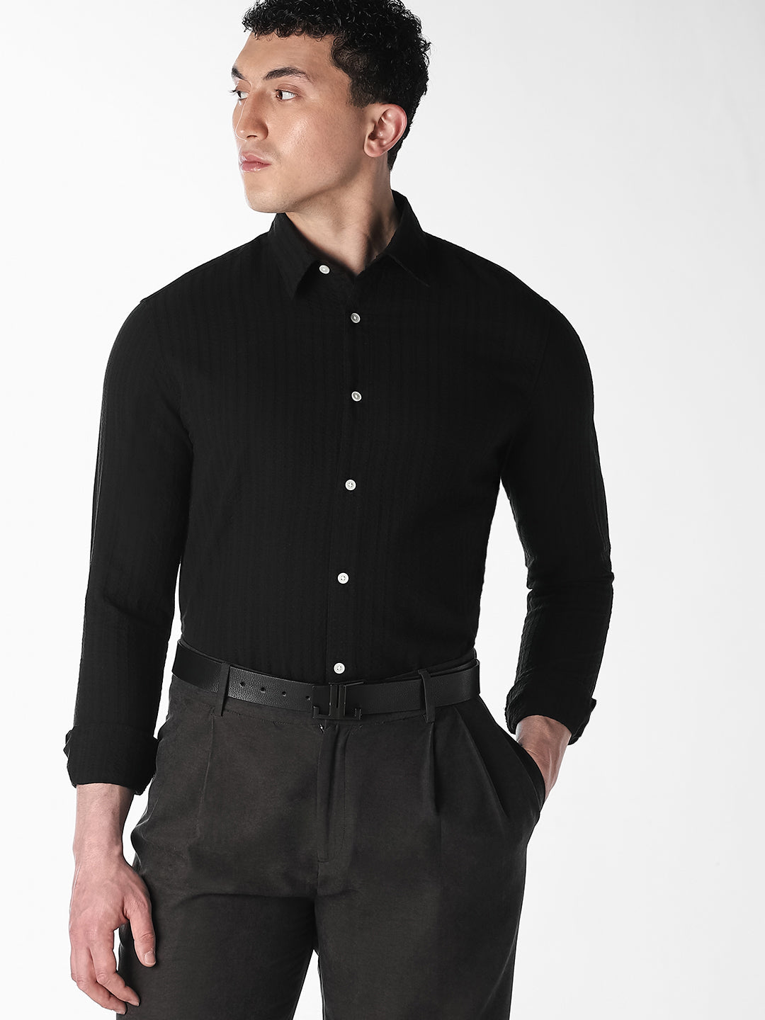 Black Dobby Cotton Shirt - XL