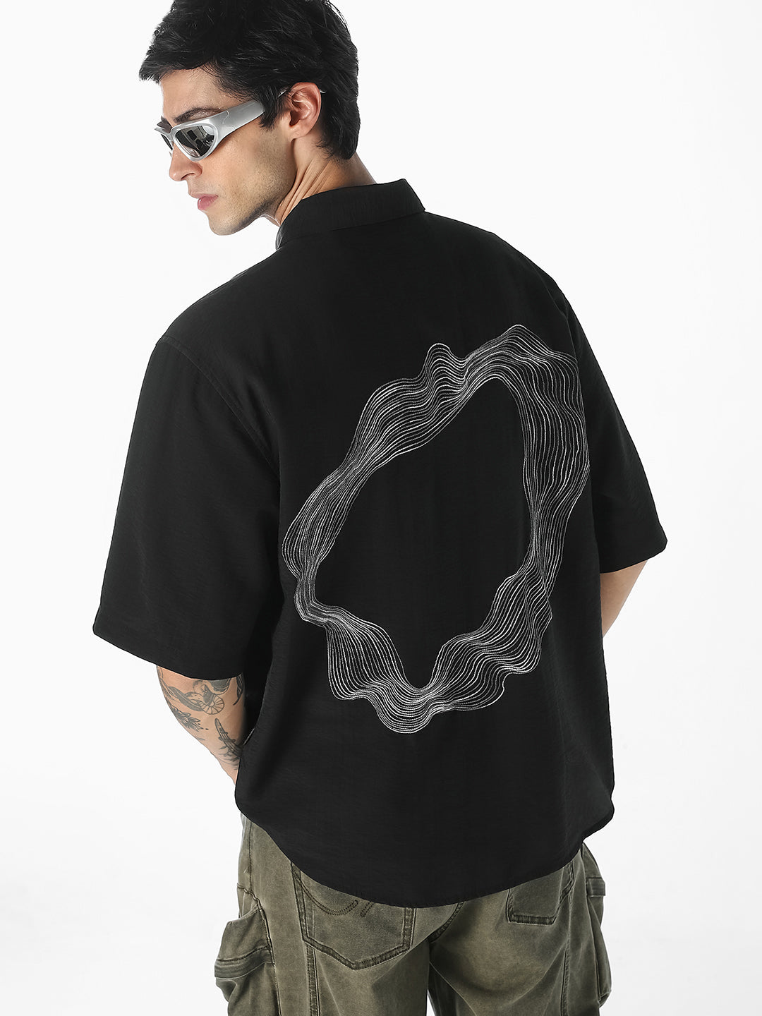 Black Embroidered Oversized Shirt