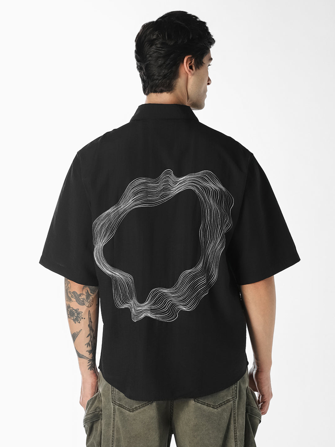 Black Embroidered Oversized Shirt