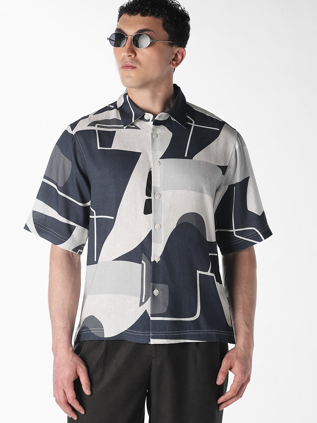 Abstract Print Linen Blend Shirt
