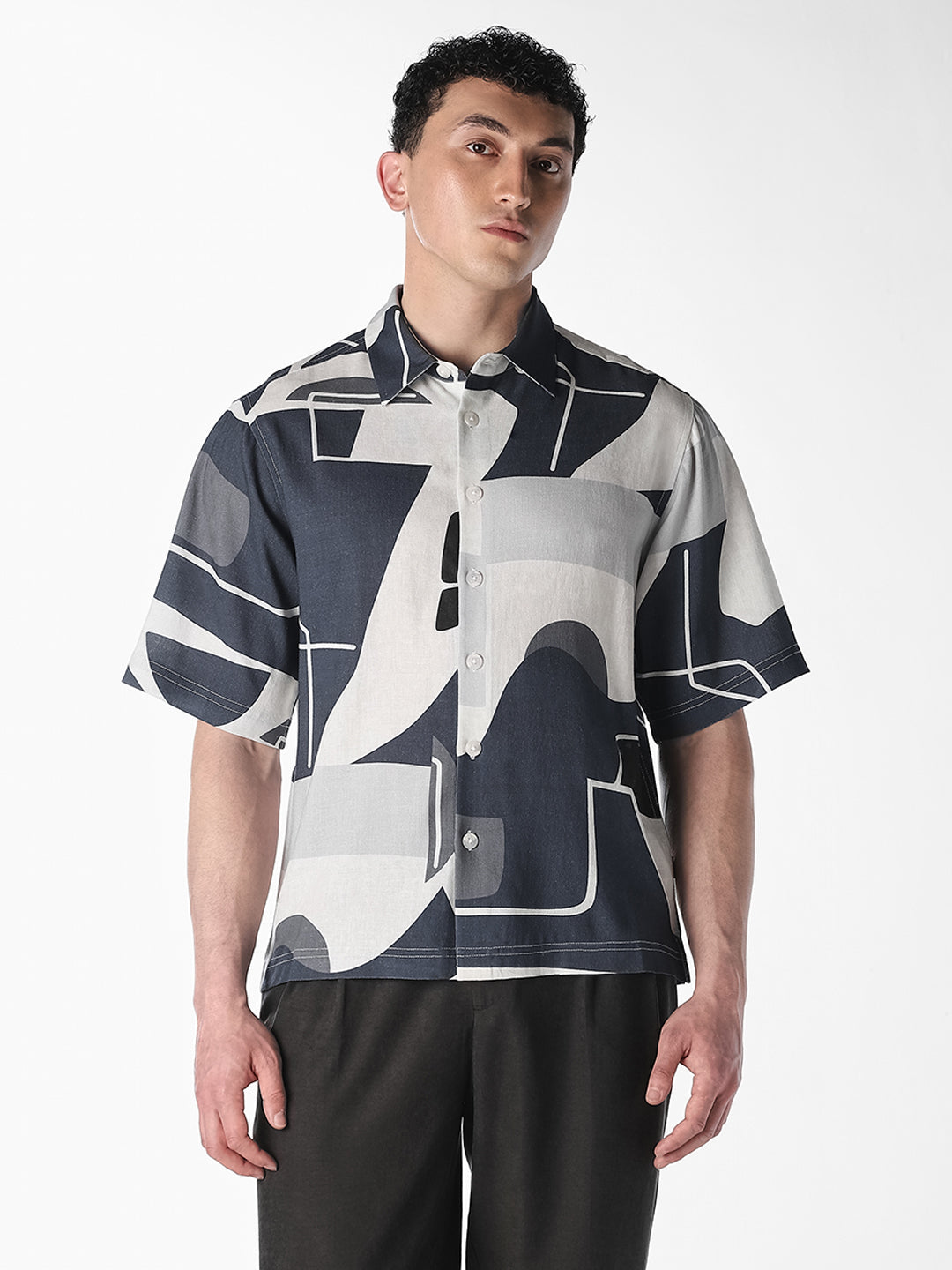 Abstract Print Linen Blend Shirt