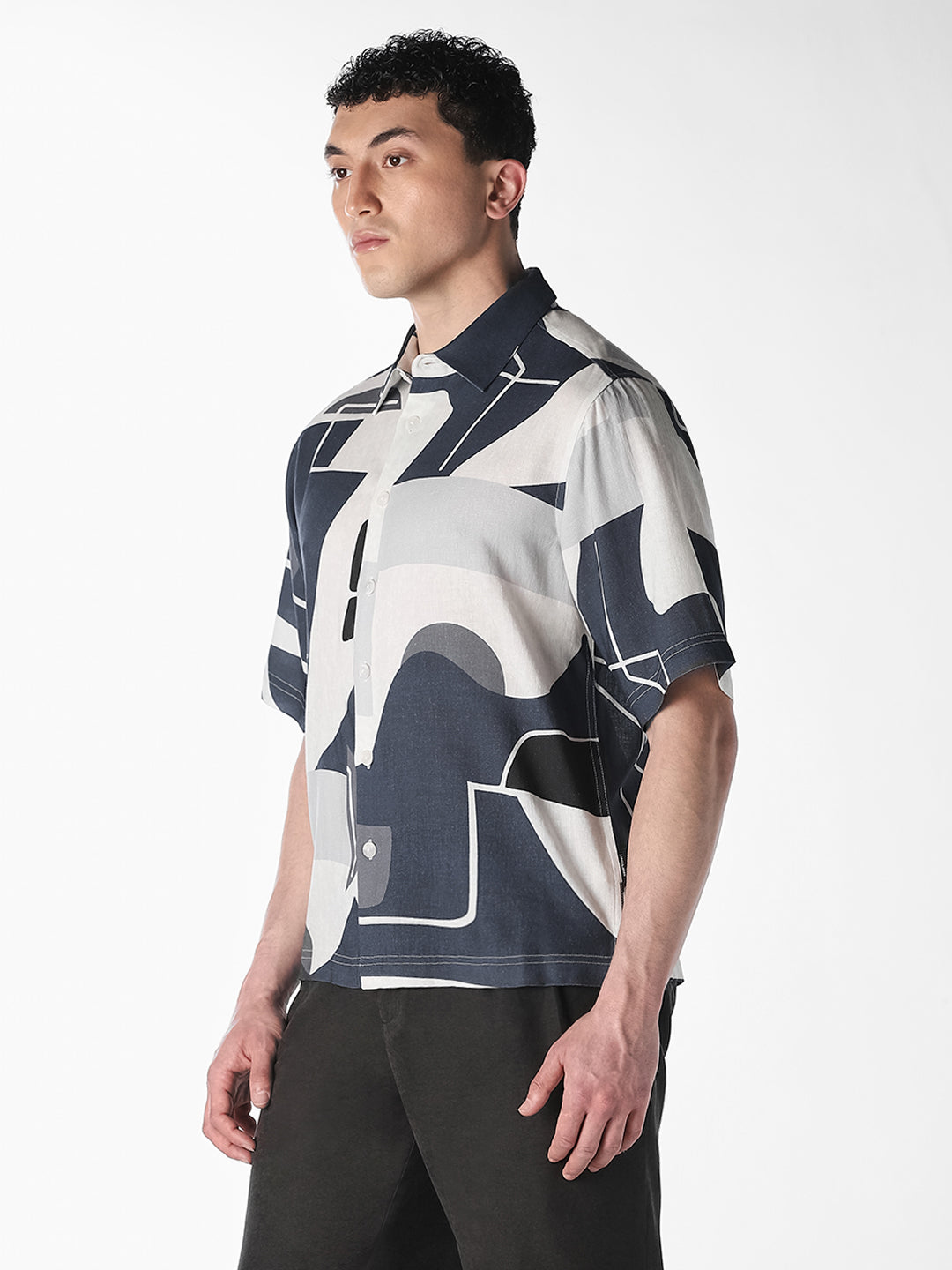 Abstract Print Linen Blend Shirt
