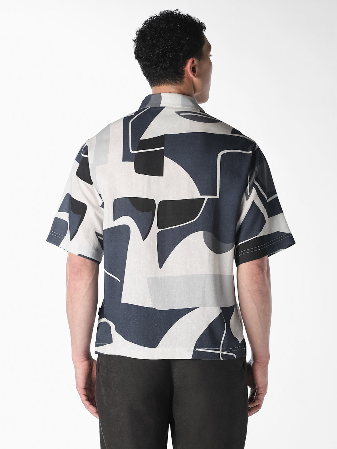Abstract Print Linen Blend Shirt