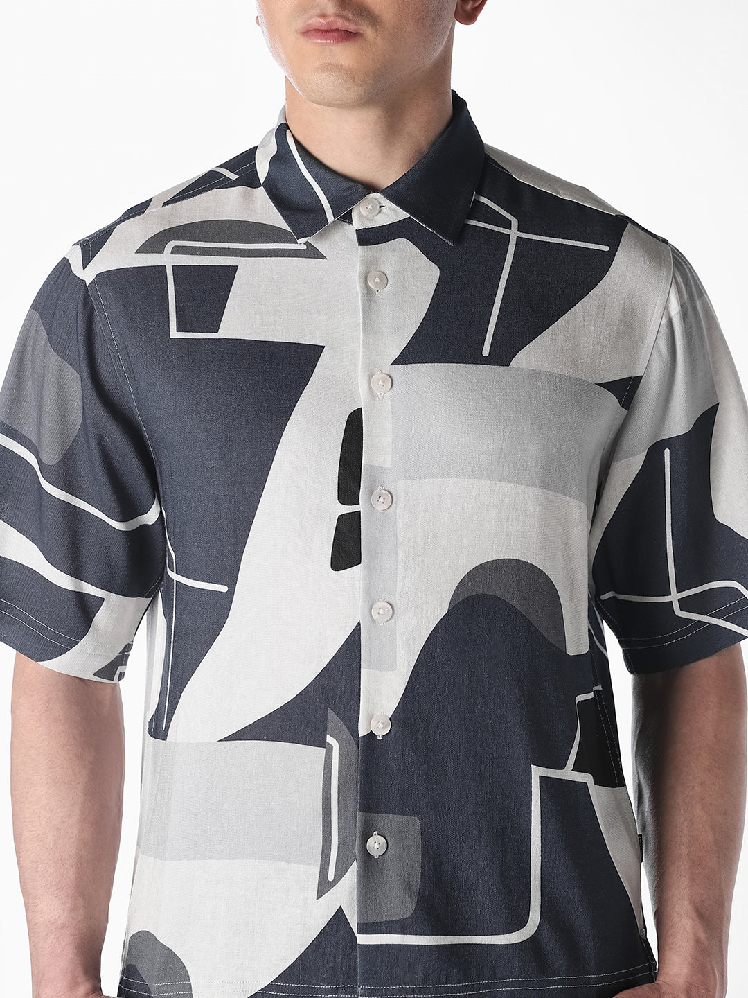 Abstract Print Linen Blend Shirt