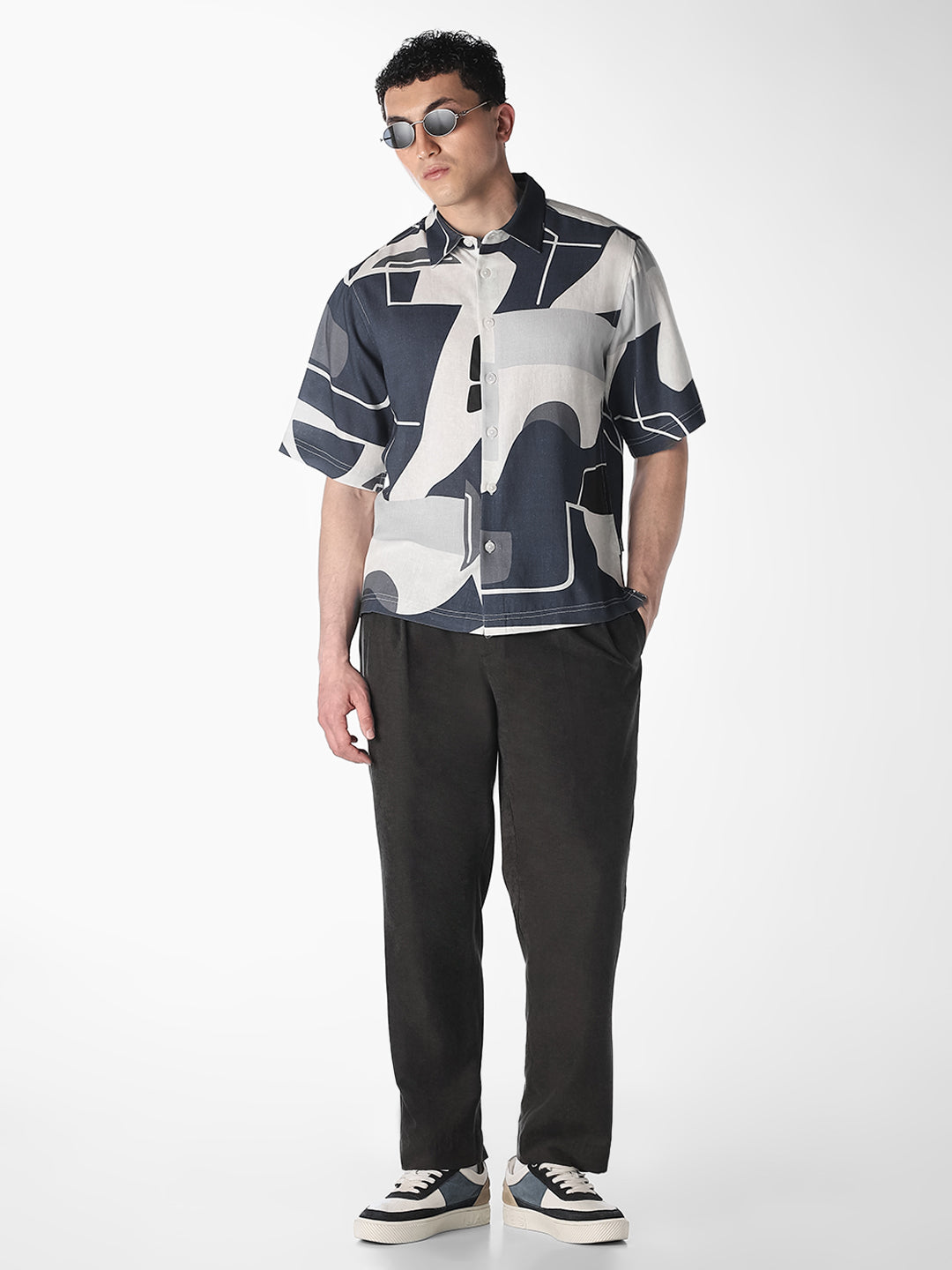 Abstract Print Linen Blend Shirt