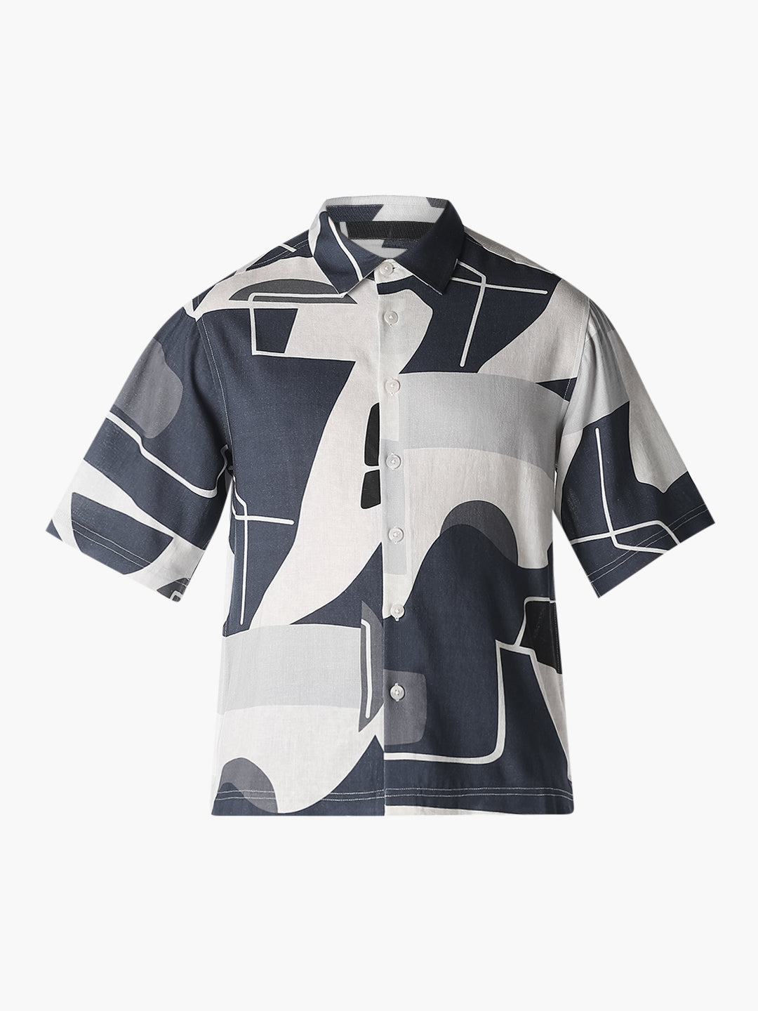 Abstract Print Linen Blend Shirt