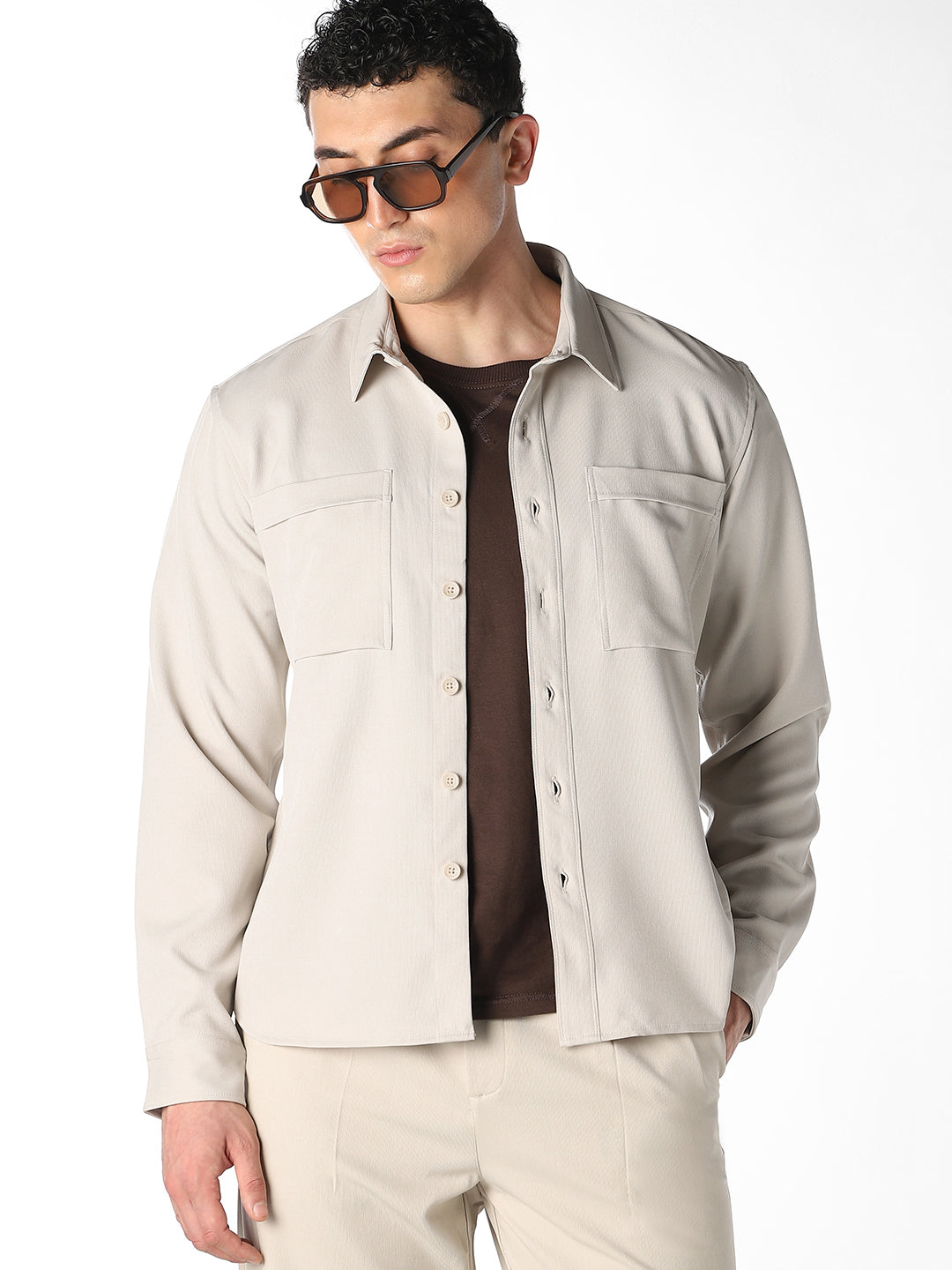 Dual Check Pocket Oversized Shirt - L