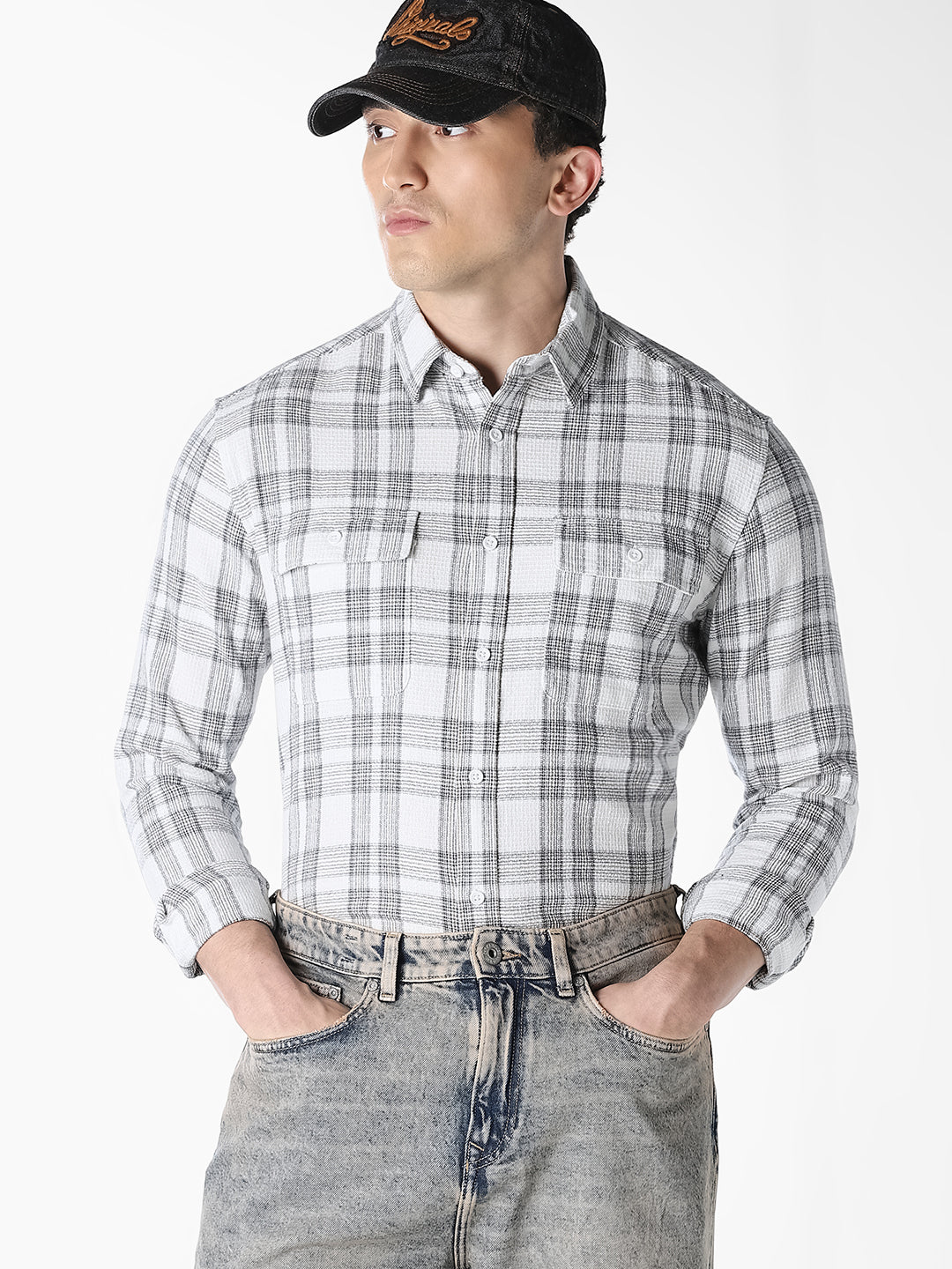 White Check Cotton Shirt - M