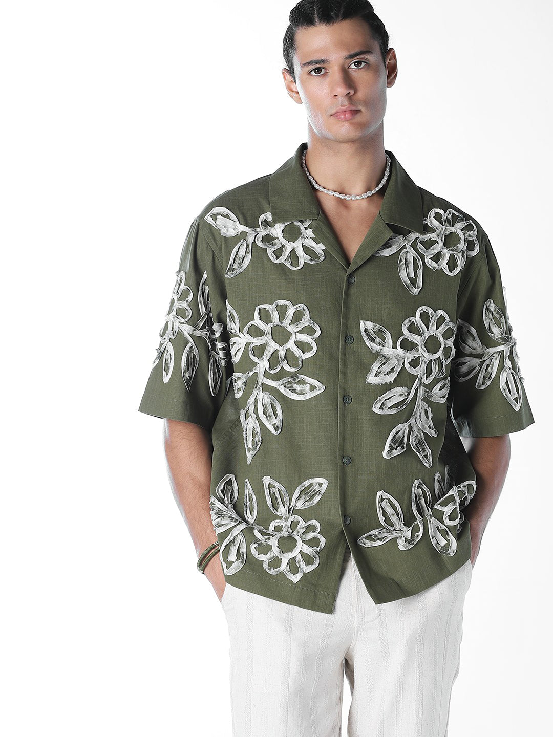 Applique Embroidered Oversized Shirt - M