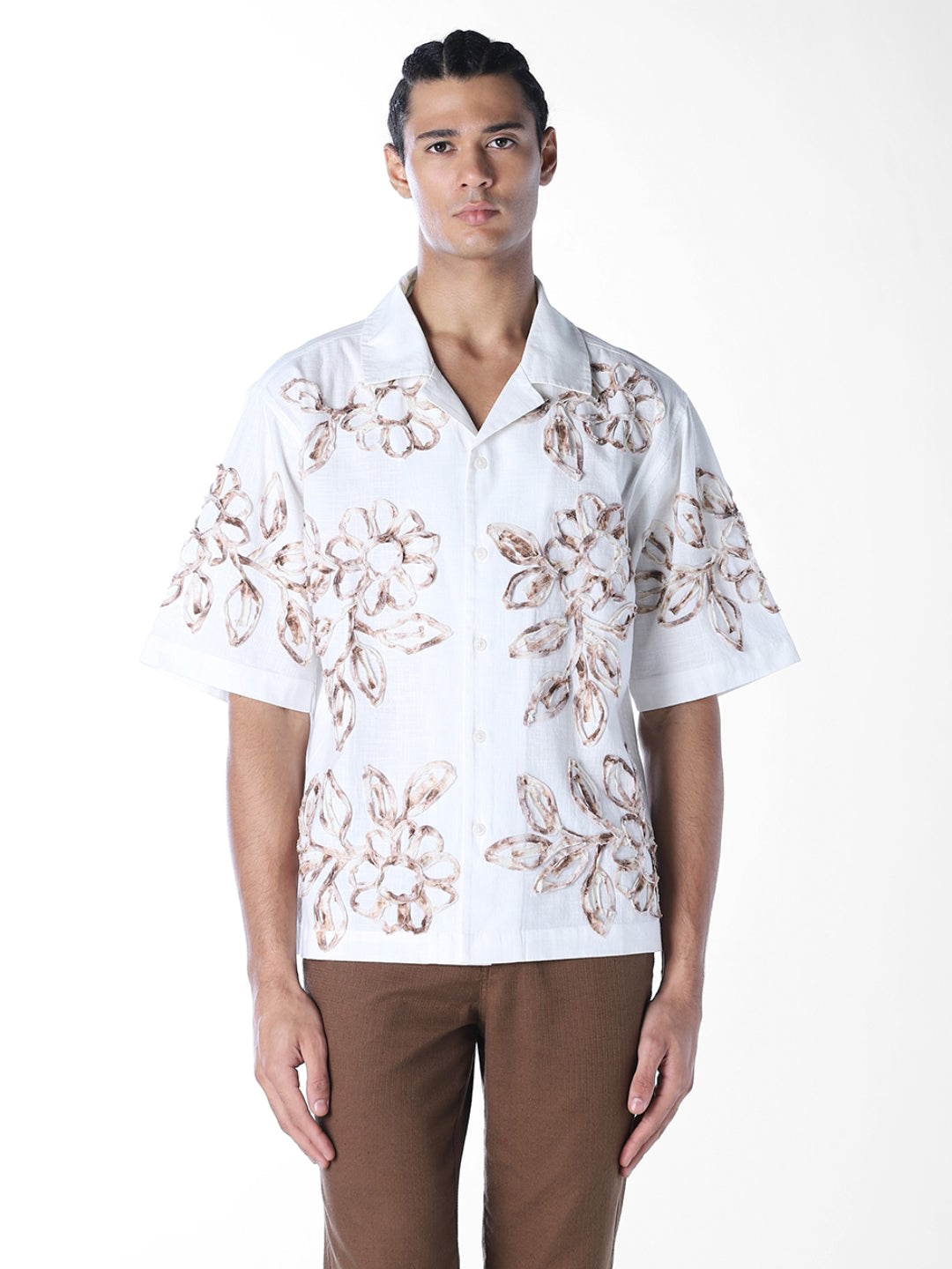 Applique Embroidered Oversized Shirt - White