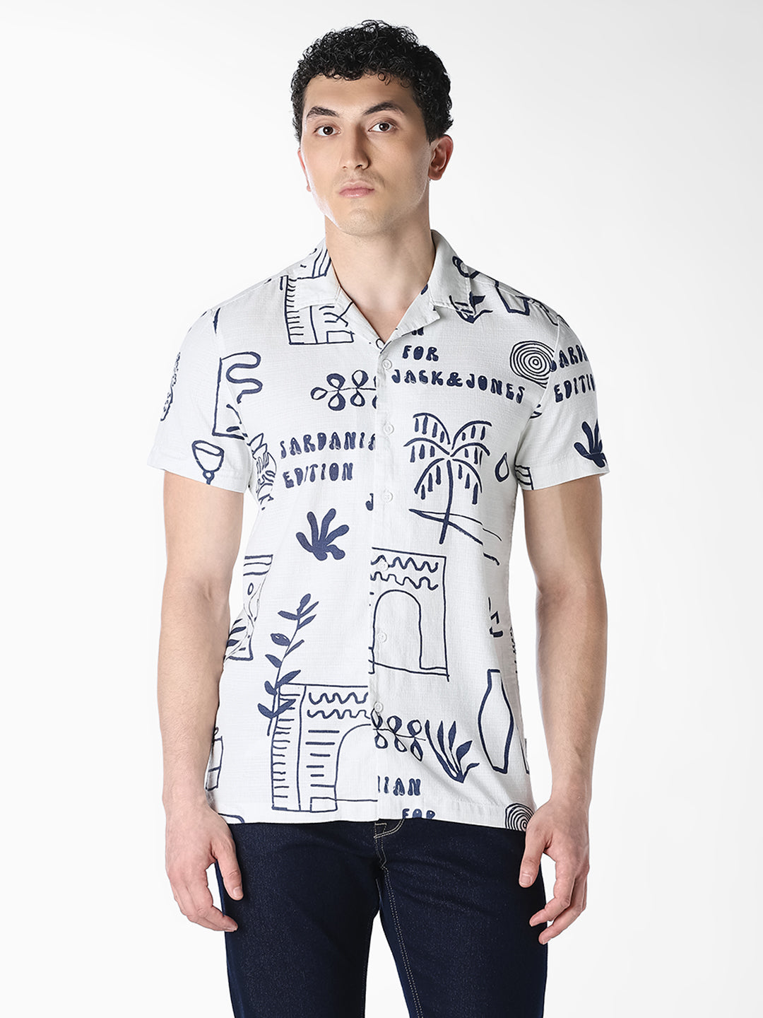 White Printed Comfort Fit Shirt