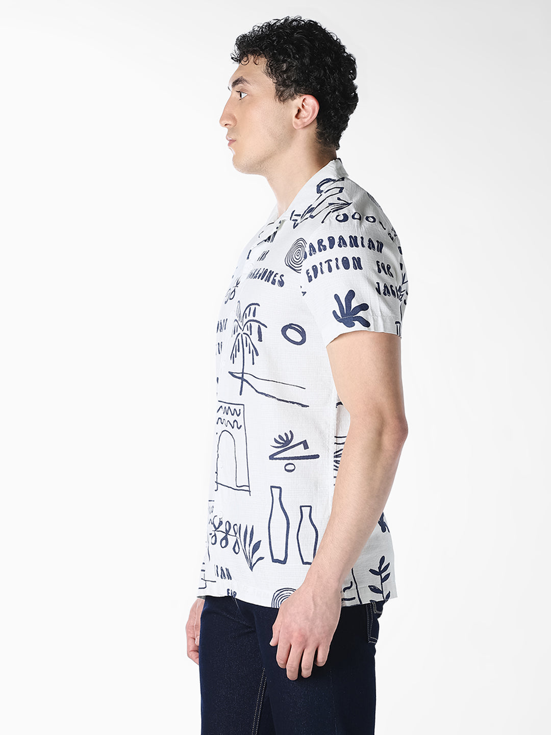 White Printed Comfort Fit Shirt