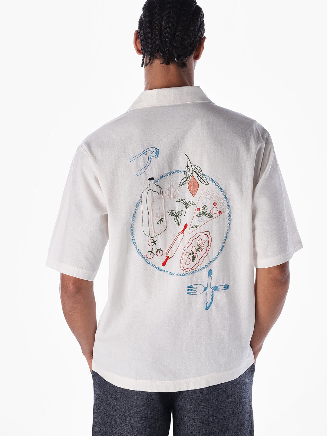 White Embroidered Oversized Shirt - L
