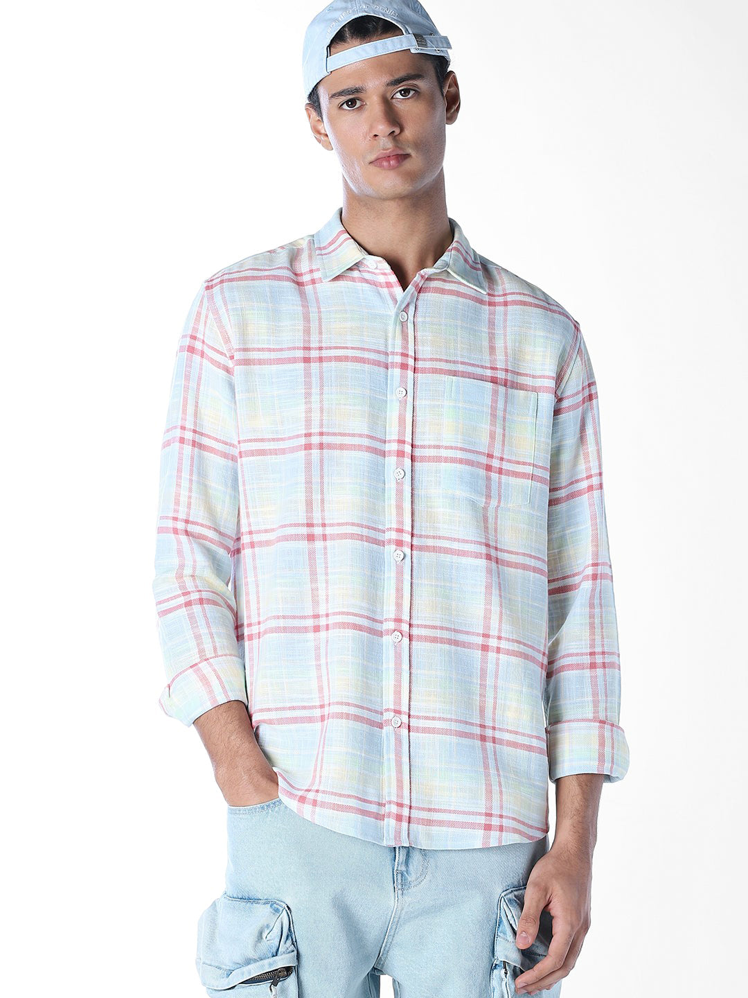 Pastel Green Check Cotton Shirt - M